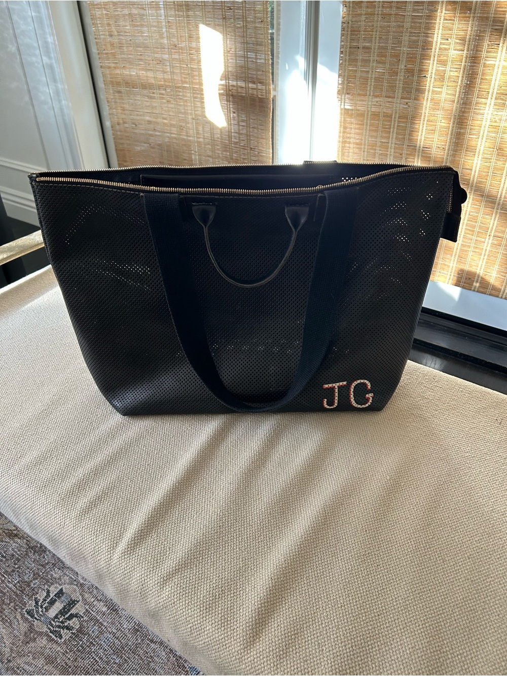 Clare V Grande Le Zip Sac in Perforated black leather